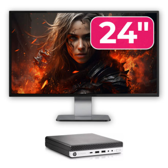 Pachet Calculator Second Hand HP EliteDesk 800 G3 Mini PC, Intel Core i7-7700T 2.90GHz, 8GB DDR4, 256GB SSD, Wi-Fi + Monitor 24"