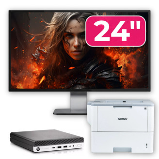 Pachet Calculator Second Hand HP EliteDesk 800 G3 Mini PC, Intel Core i7-7700T 2.90GHz, 8GB DDR4, 256GB SSD, Wi-Fi + Monitor 24" & Imprimanta Brother HL-L6300DW