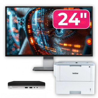 Pachet Calculator Second Hand HP ProDesk 400 G4 Mini PC, Intel Core i5-8500T 2.10 - 3.50GHz, 8GB DDR4, 256GB SSD + Monitor 24" & Imprimanta Brother HL-L6300DW