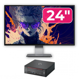 Pachet Calculator Second Hand Fujitsu Esprimo Q958 Mini PC, Intel Core i5-9500 3.00 - 4.40GHz, 8GB DDR4, 256GB SSD + Monitor 24"