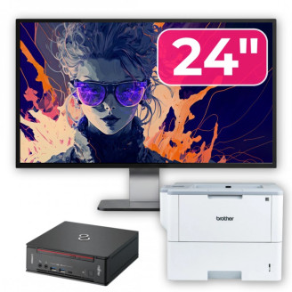 Pachet Calculator Second Hand Fujitsu Esprimo Q958 Mini PC, Intel Core i5-9500 3.00 - 4.40GHz, 8GB DDR4, 256GB SSD + Monitor 24" + Imprimanta Brother HL-L6300DW