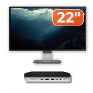 Pachet Calculator Second Hand HP ProDesk 600 G5 MiniPC, Intel Core i5-9500 3.00 - 4.40GHz, 8GB DDR4, 256GB M.2 SSD + Monitor 22"