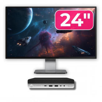 Pachet Calculator Second Hand HP EliteDesk 800 G5 Mini PC, Intel Core i5-9600 2.20 - 3.70GHz, 8GB DDR4, 256GB SSD + Monitor 24"