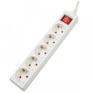 Prelungitor Spacer PP-5-30, Schuko x 5, cablu 3m, 16A, protectie copii, alb
