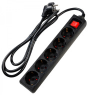 Prelungitor Spacer PP-5-30 v2, Schuko x 5, cablu 3m, 16A, protectie copii, negru