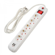 Prelungitor Spacer PP-5-30-USB, USB 2.1 Quick Charge x 2, Schuko x 5, cablu 3m, 16A, protectie copii, protectie supratensiune, alb