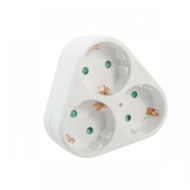 Triplu-stecher Spacer SPMS-3-WH, 3 prize Schuko, 1 stecher Schuko, 16A, max 3500W, protectie copii, alb