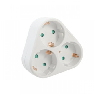 Triplu-stecher Spacer SPMS-3-WH, 3 prize Schuko, 1 stecher Schuko, 16A, max 3500W, protectie copii, alb