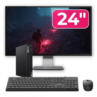 Pachet Mini PC Second Hand Lenovo ThinkCentre M70q G2, Intel Pentium Gold G6405T 3.50GHz, 8GB DDR4, 256GB SSD NVMe + Monitor 24" + cadou tastatura si mouse OptimX Pro KM500
