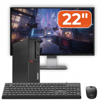 Pachet PC Second Hand Lenovo ThinkCentre M720s SFF, Intel Pentium Gold G5600 3.90GHz, 8GB DDR4, 256GB SSD NVMe + Monitor 22" + cadou tastatura si mouse OptimX Pro KM500