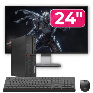 Pachet PC Second Hand Lenovo ThinkCentre M720s SFF, Intel Pentium Gold G5600 3.90GHz, 8GB DDR4, 256GB SSD NVMe + Monitor 24" + cadou tastatura si mouse OptimX Pro KM500
