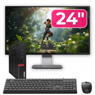 Pachet PC Second Hand Lenovo ThinkCentre M720q MiniPC, Intel Core i7-8700T 2.40 - 4.00GHz, 8GB DDR4, 256GB SSD NVMe + Monitor 24" + cadou tastatura si mouse OptimX Pro KM500